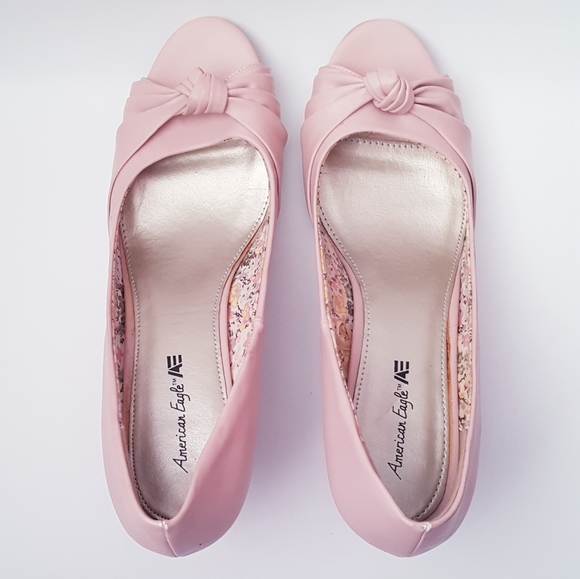 AMERICAN EAGLE Pink Front Knot Peep-Toe Kitty Heels - Picture 7 of 12